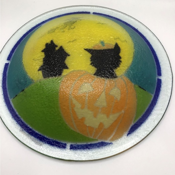 Peggy Karr Glass 10” Round In Halloween Design Serving Platter Handmade - Picture 2 of 7